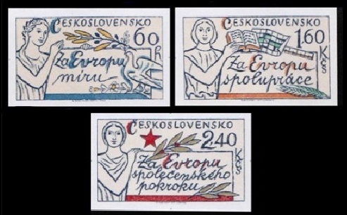 nezoubkované známky z aršíků - Za Evropu míru...