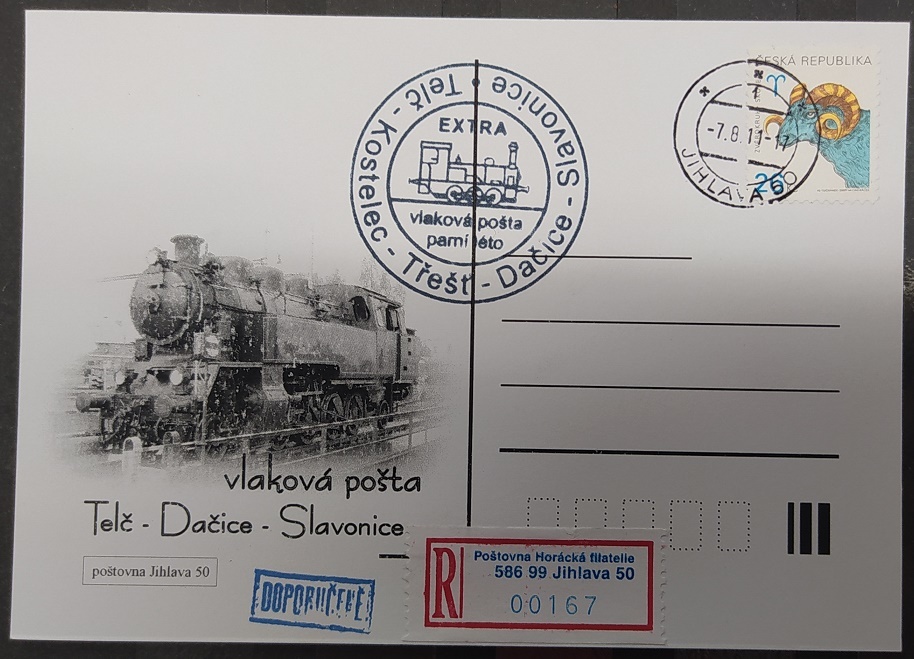 Vlaková pošta Telč - Slavonice - obyčejný dopis