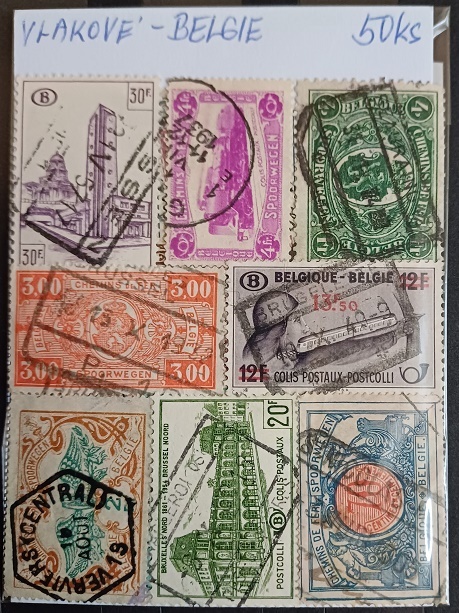 50 různých Belgie - vlakové známky