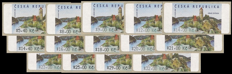 Automatové známky - hrad Zvíkov- od 5,40 do 32 Kč