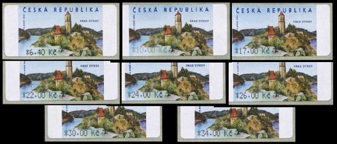 Automatové známky - hrad Zvíkov- od 6,40 do 34 Kč