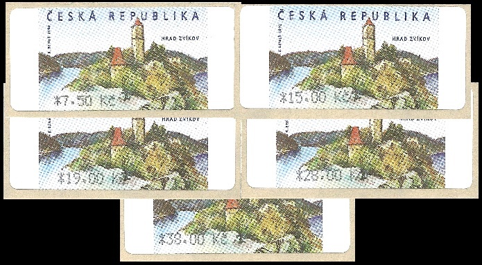 Automatové známky - hrad Zvíkov- od 7,50 do 38 Kč